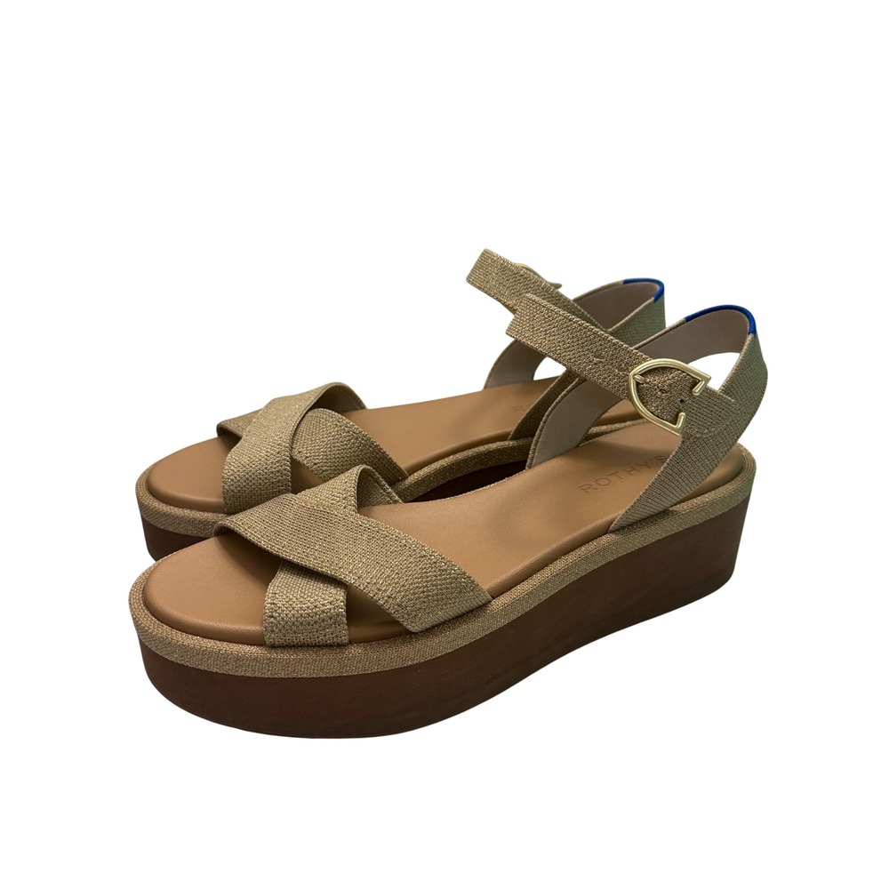 Rothy's The Weekend Slide Platform Sandal Sand Gold Shimmer Women's Size 11.5